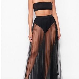 Bandeau set with sheer skirt.